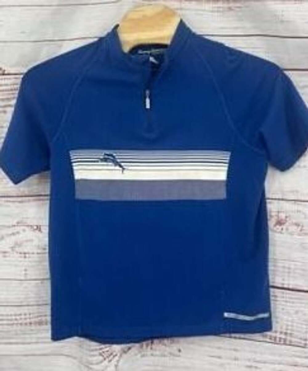 Tommy Bahama Blue Short Sleeve Quarter-Zip Pullover Shirt with Striped Graphic